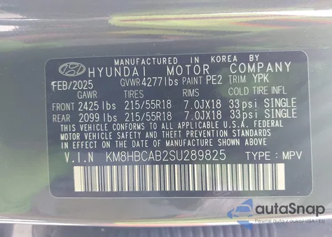 2025 Hyundai Kona Sel from USA, damaged, VIN KM8HBCAB2SU289825